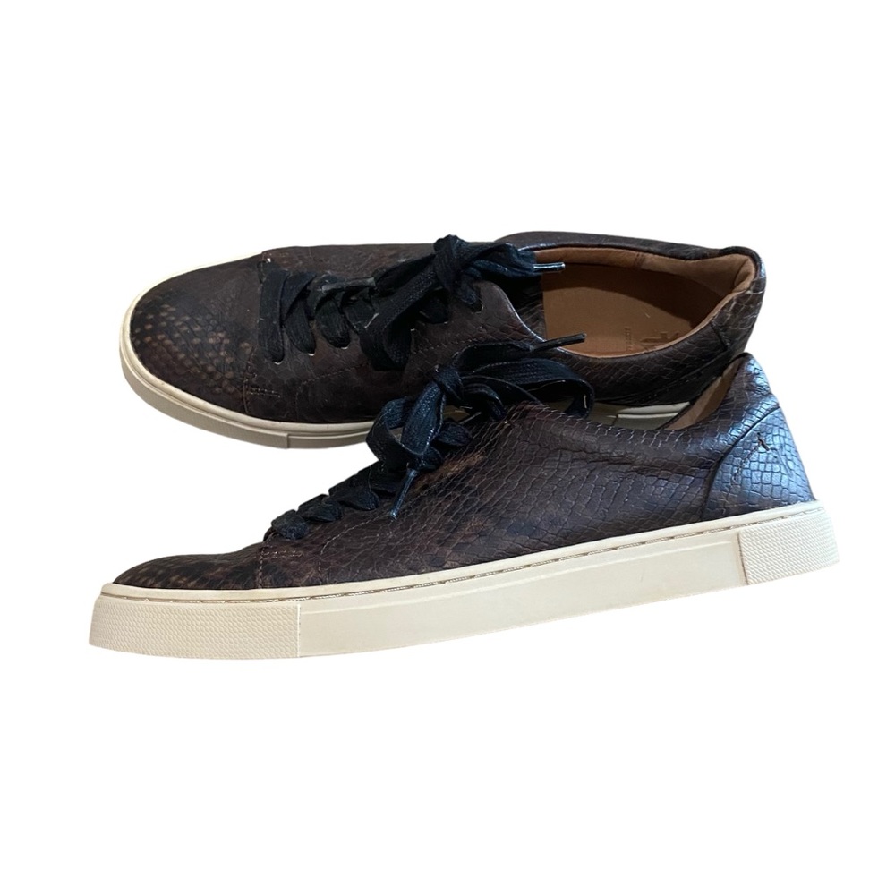 Frye Ivy Low Lace Brown Embossed Snakeskin Sneakers Womens 7.5